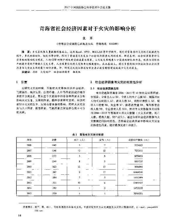 青海省社会经济因素对于火灾的影响分析