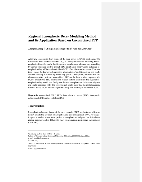 RegionalIonosphericDelayModelingMethodandItsApplicationBasedonUncombinedPPP