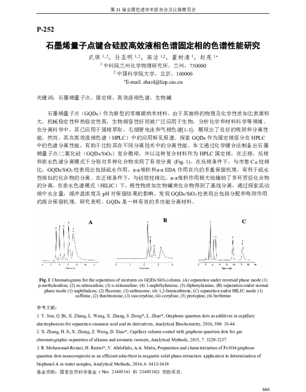石墨烯量子点键合硅胶高效液相色谱固定相的色谱性能研究