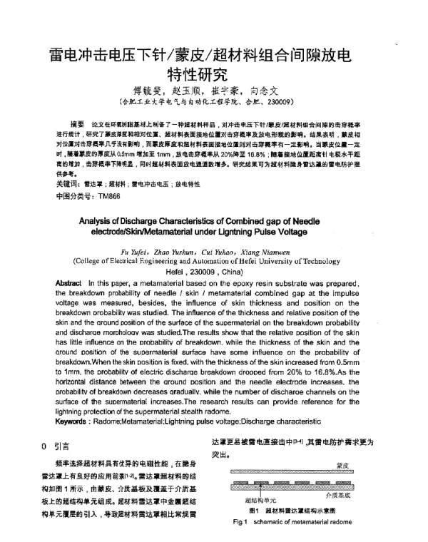 雷电冲击电压下针蒙皮超材料组合间隙放电特性研究