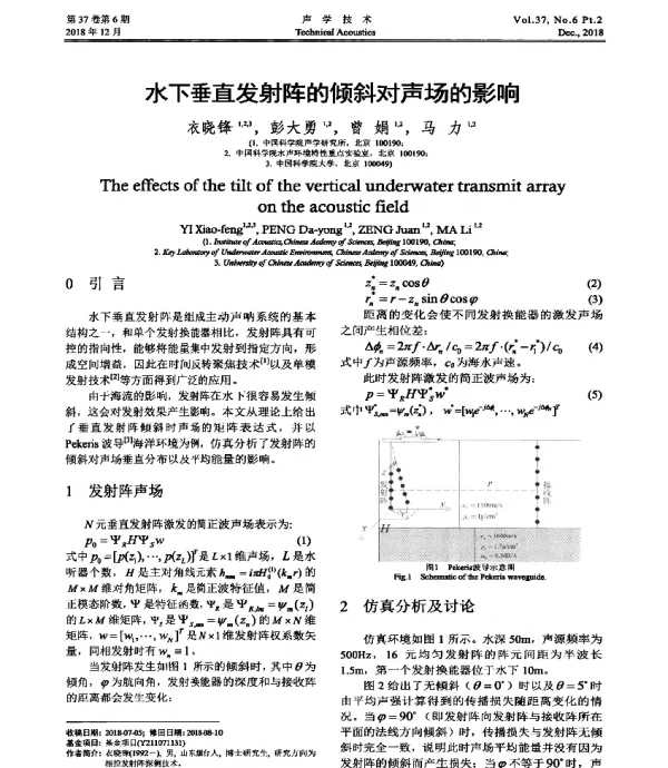 水下垂直发射阵的倾斜对声场的影响