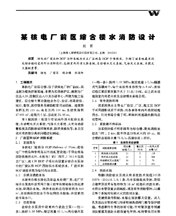 某核电厂前区综合楼水消防设计