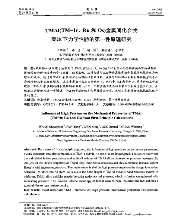 TMAl(TM=Ir、Ru和Os)金属间化合物高压下力学性能的第一性原理研究