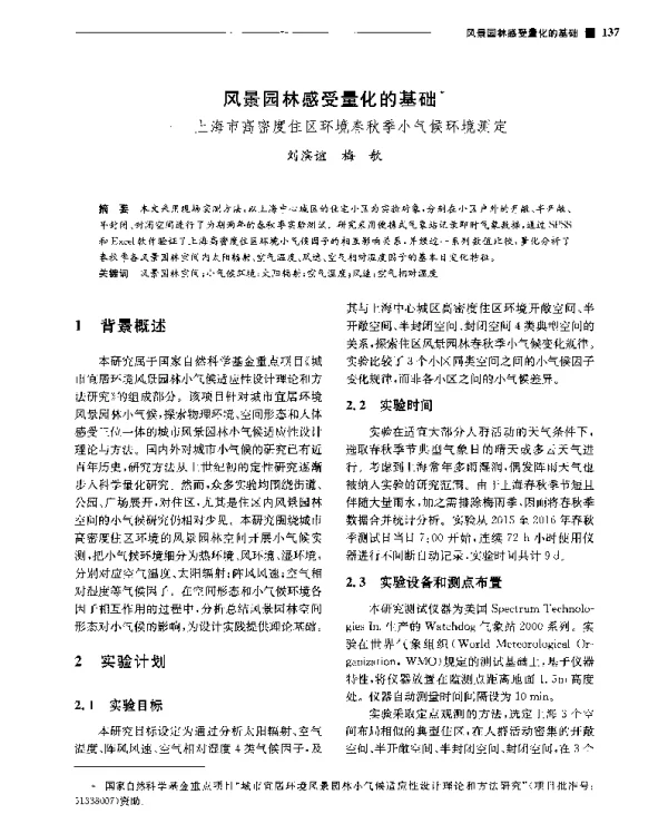 风景园林感受量化的基础--上海市高密度住区环境春秋季小气候环境测定