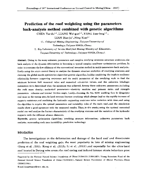 Predictionoftheroofweightingusingtheparametersback-analysismethodcombinedwithgeneticalgorithms