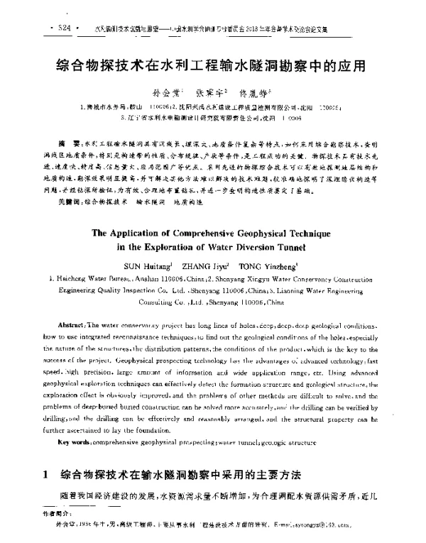 综合物探技术在水利工程输水隧洞勘察中的应用