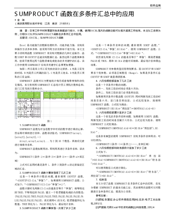 SUMPRODUCT函数在多条件汇总中的应用