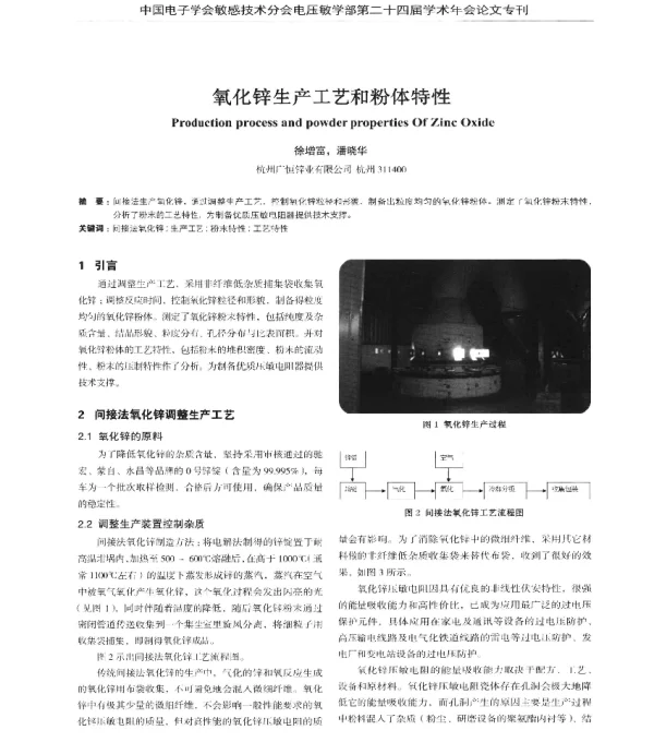 氧化锌生产工艺和粉体特性