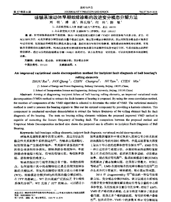 球轴承滚动体早期故障诊断的改进变分模态分解方法