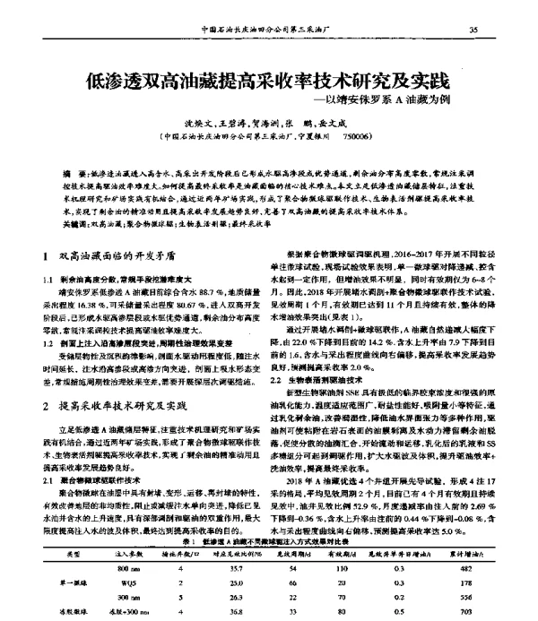 低渗透双高油藏提高采收率技术研究及实践--以靖安侏罗系A油藏为例