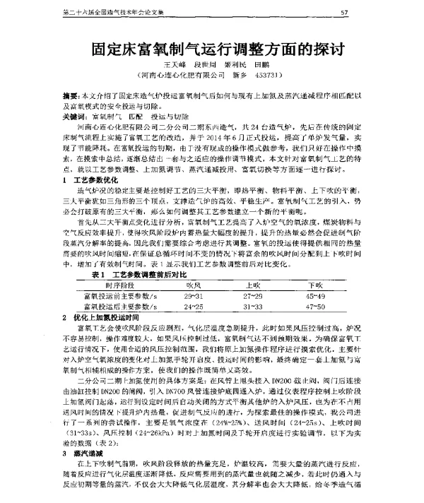 固定床富氧制气运行调整方面的探讨