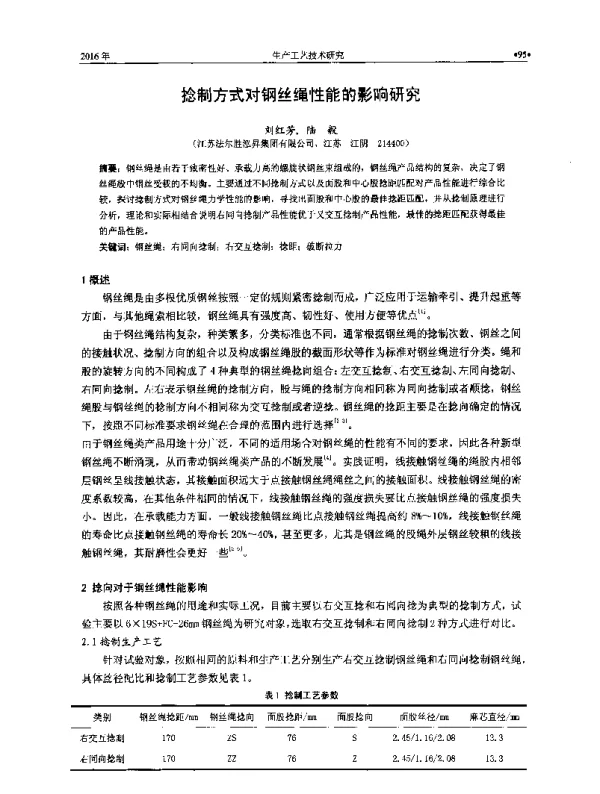 捻制方式对钢丝绳性能的影响研究