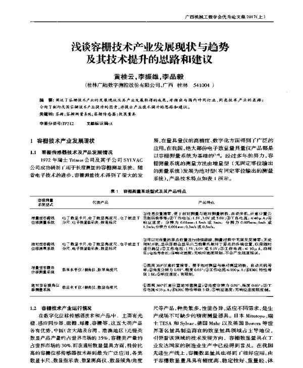 浅谈容栅技术产业发展现状与趋势及其技术提升的思路和建议