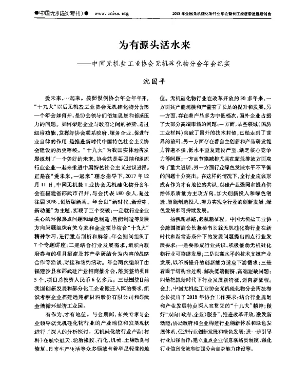 为有源头活水来--中国无机盐工业协会无机硅化物分会年会纪实