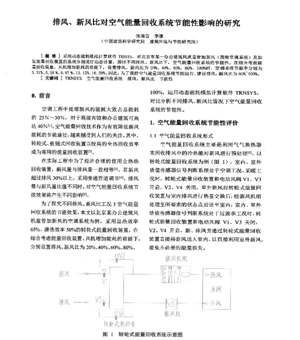 排风、新风比对空气能量回收系统节能性影响的研究