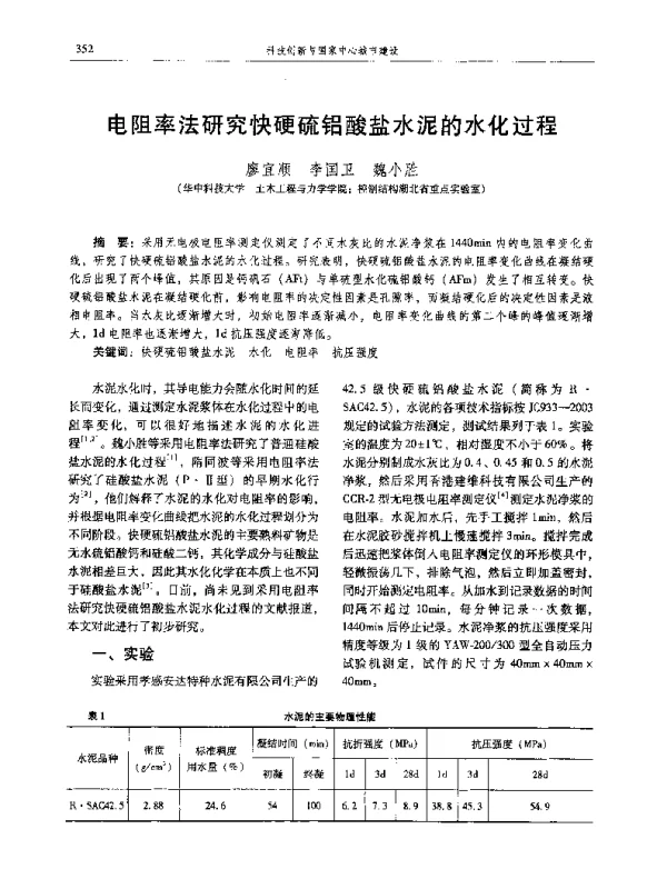 电阻率法研究快硬硫铝酸盐水泥的水化过程