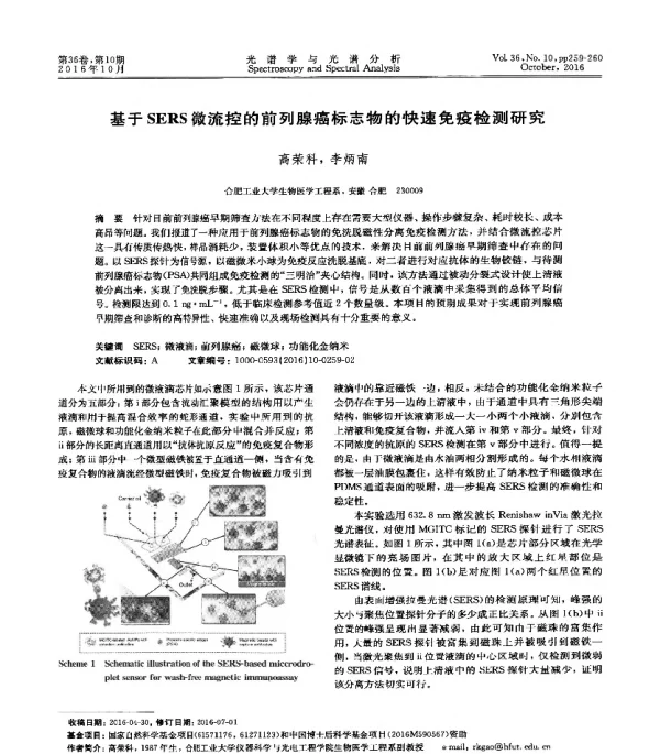 基于SERS微流控的前列腺癌标志物的快速免疫检测研究