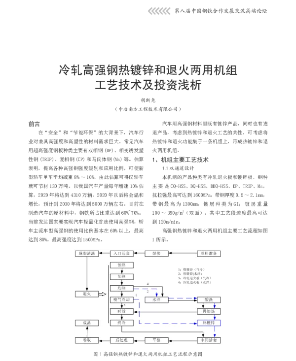 冷轧高强钢热镀锌和退火两用机组工艺技术及投资浅析