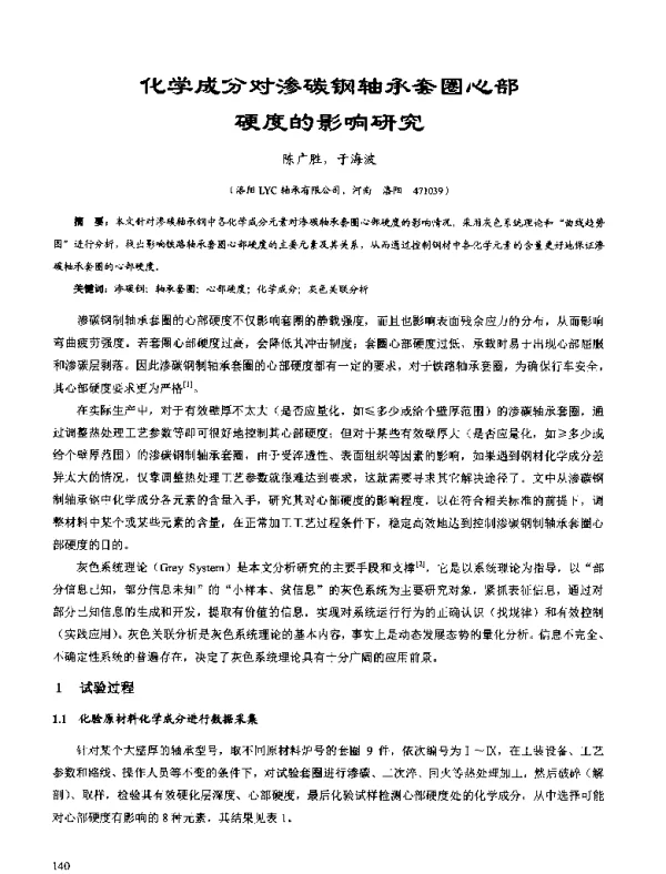 化学成分对渗碳钢轴承套圈心部硬度的影响研究