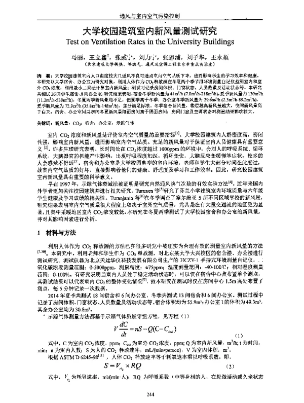 大学校园建筑室内新风量测试研究