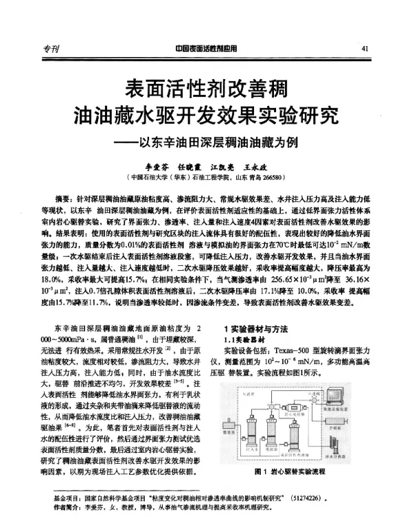 表面活性剂改善稠油油藏水驱开发效果实验研究--以东辛油田深层稠油油藏为例