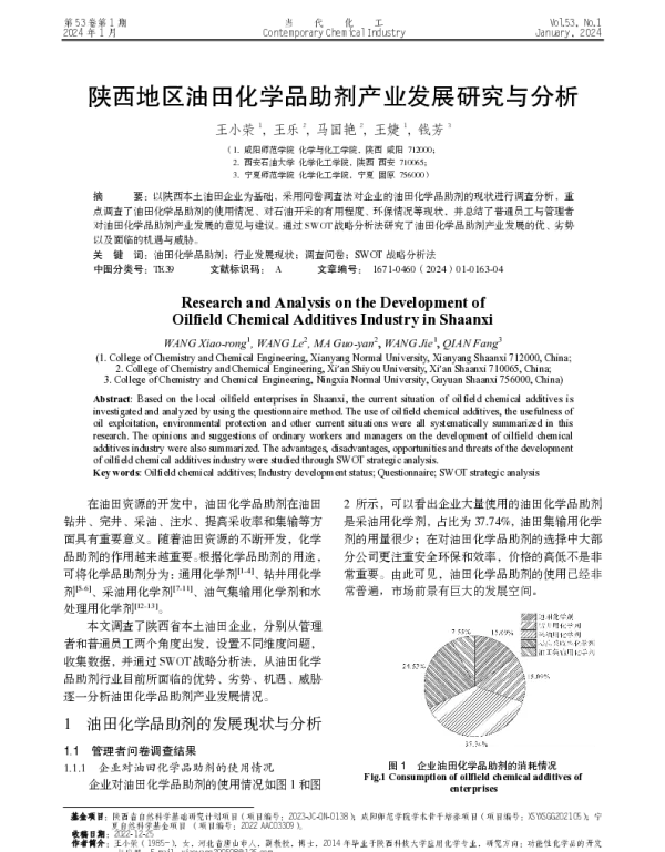 陕西地区油田化学品助剂产业发展研究与分析