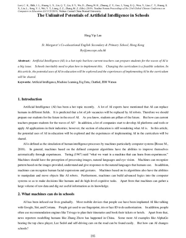 TheUnlimitedPotentialsofArtificialIntelligenceinSchools