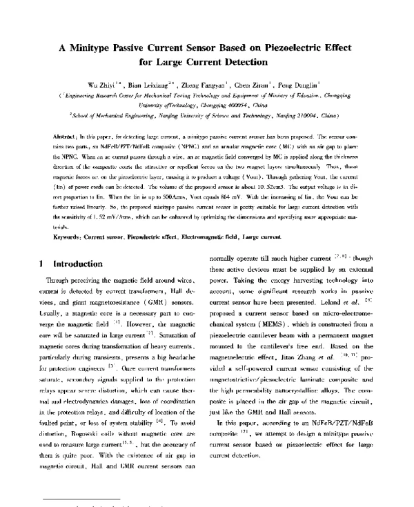 AMinitypePassiveCurrentSensorBasedonPiezoelectricEffectforLargeCurrentDetection