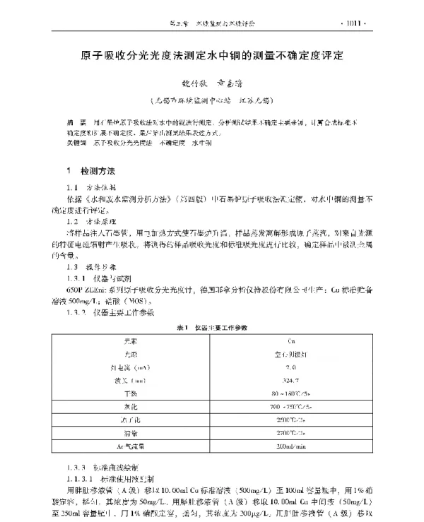 原子吸收分光光度法测定水中铜的测量不确定度评定