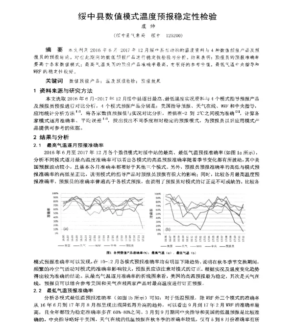 绥中县数值模式温度预报稳定性检验