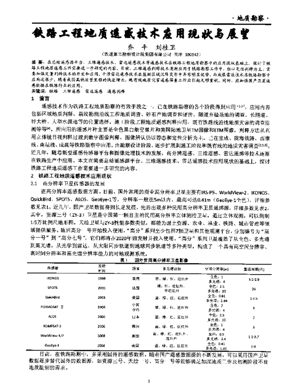 铁路工程地质遥感技术应用现状与展望