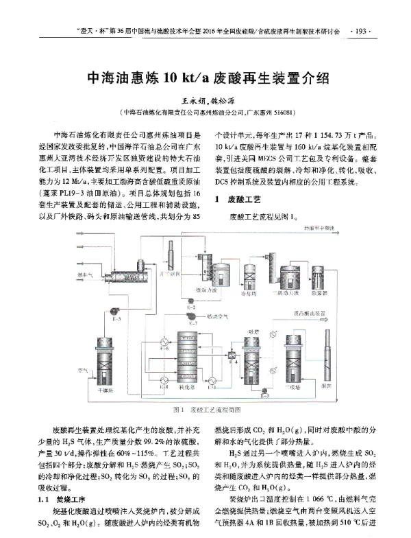 中海油惠炼10kta废酸再生装置介绍