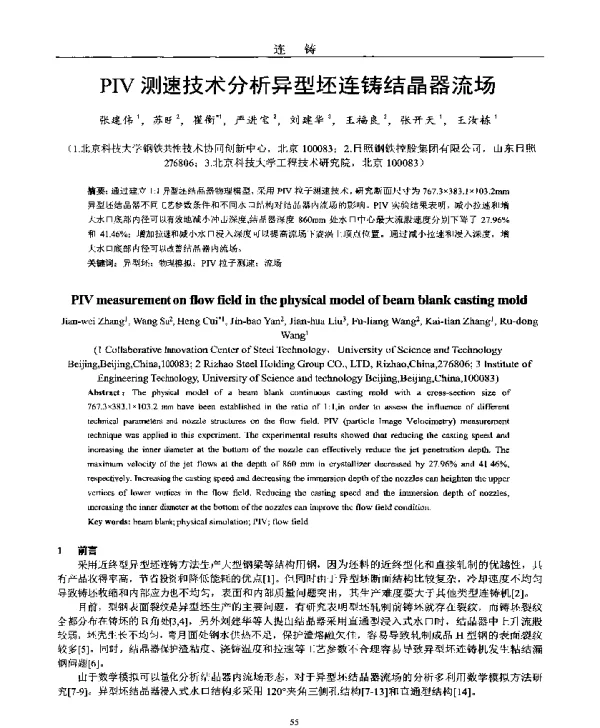 PIV测速技术分析异型坯连铸结晶器流场