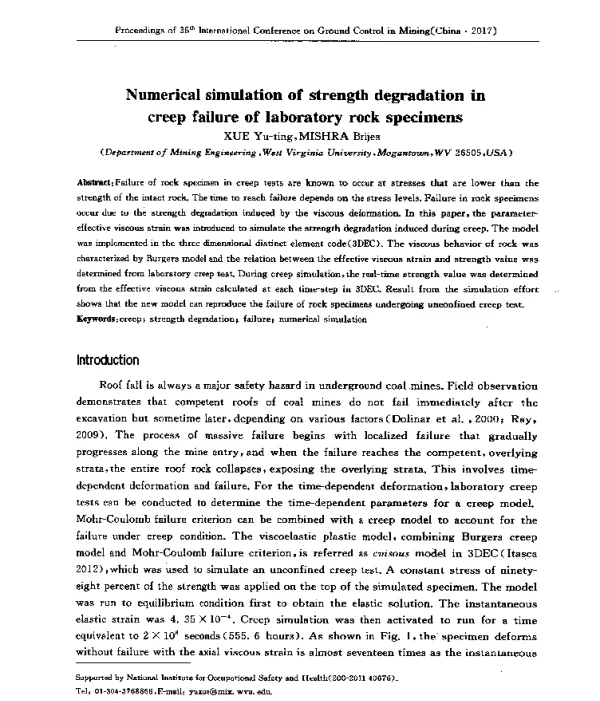 Numericalsimulationofstrengthdegradationincreepfailureoflaboratoryrockspecimens