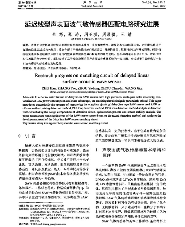 延迟线型声表面波气敏传感器匹配电路研究进展