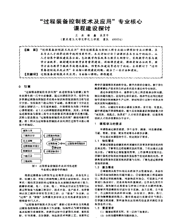 过程装备控制技术及应用专业核心课程建设探讨