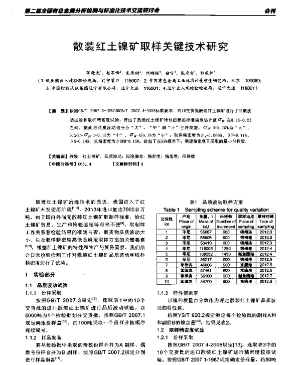 散装红土镍矿取样关键技术研究