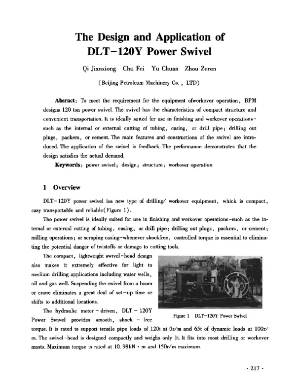 TheDesignandApplicationofDLT-120YPowerSwivel