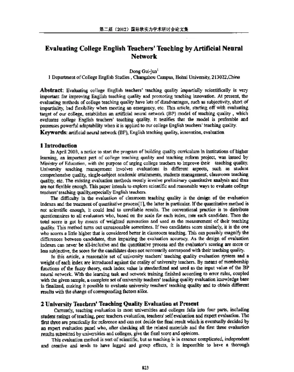EvaluatingCollegeEnglishTeachersTeachingbyArtificialNeuralNetwork