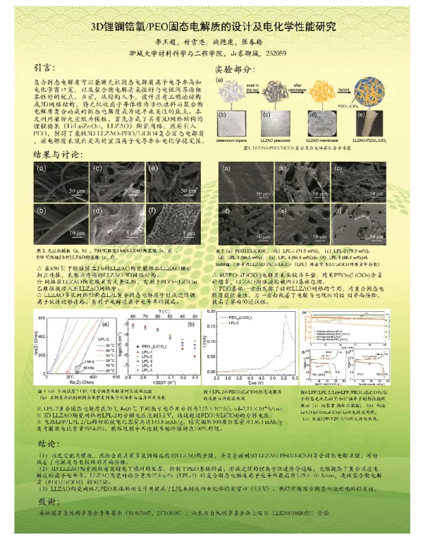 3D锂镧锆氧PEO固态电解质的设计及电化学性能研究