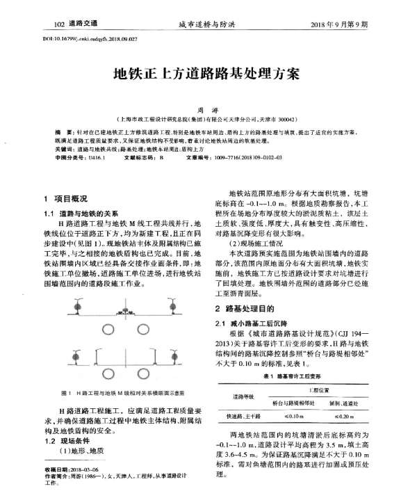 地铁正上方道路路基处理方案