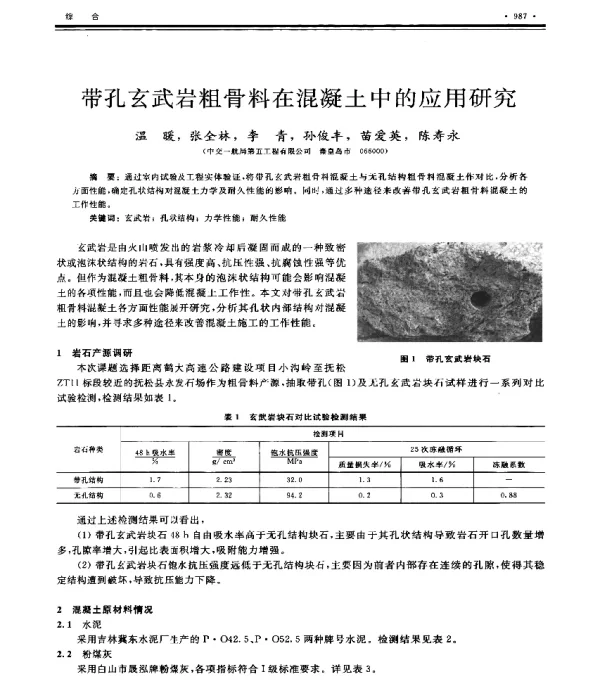 带孔玄武岩粗骨料在混凝土中的应用研究