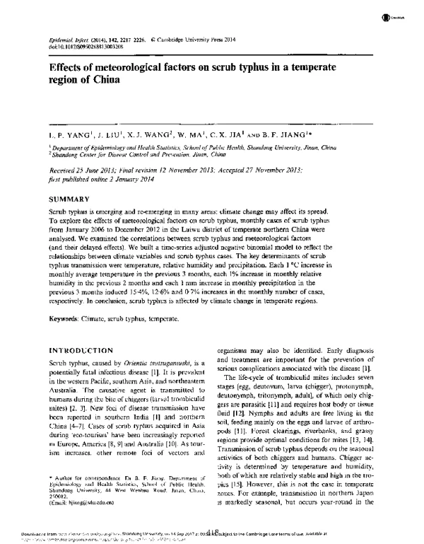 EffectsofmeteorologicalfactorsonscrubtyphusinatemperateregionofChina