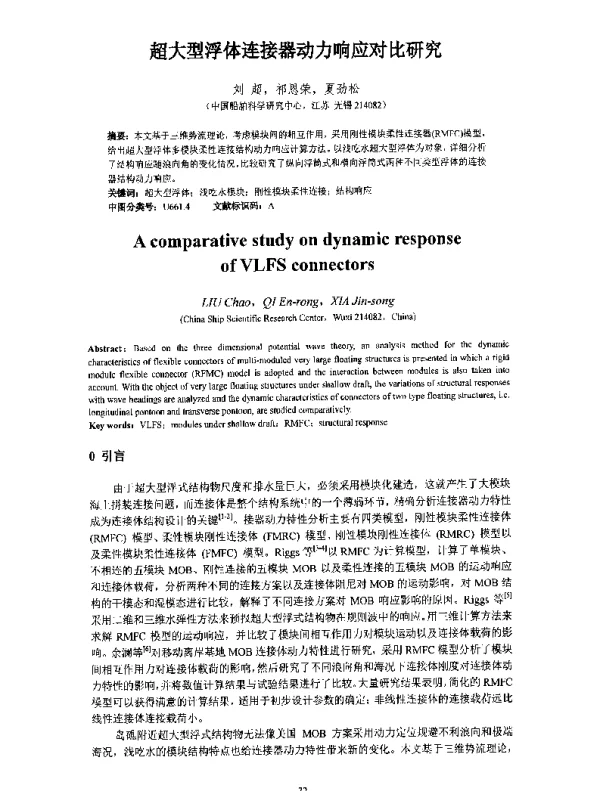 超大型浮体连接器动力响应对比研究