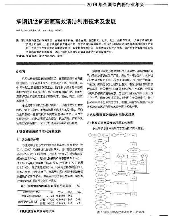 承钢钒钛矿资源高效清洁利用技术及发展
