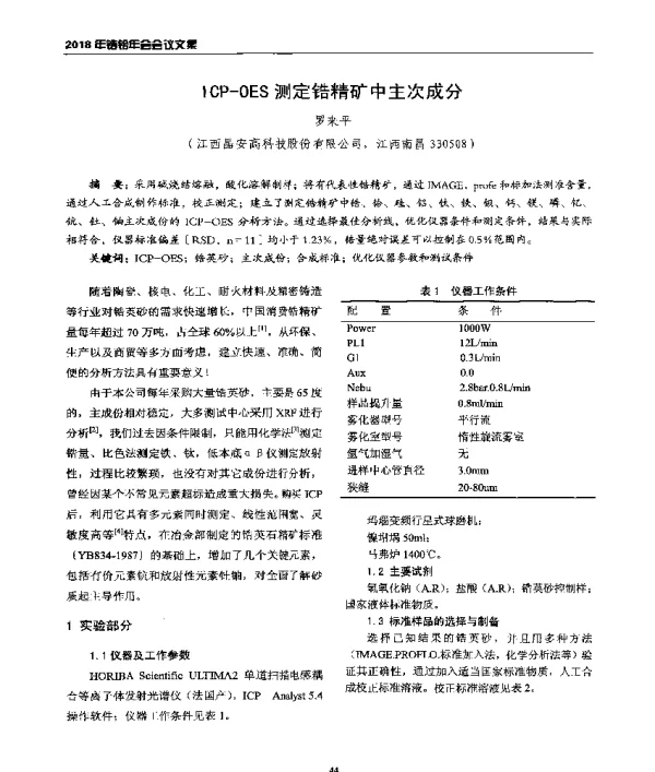 ICP-OES测定锆精矿中主次成分