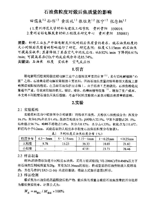 石油焦粒度对煅后焦质量的影响
