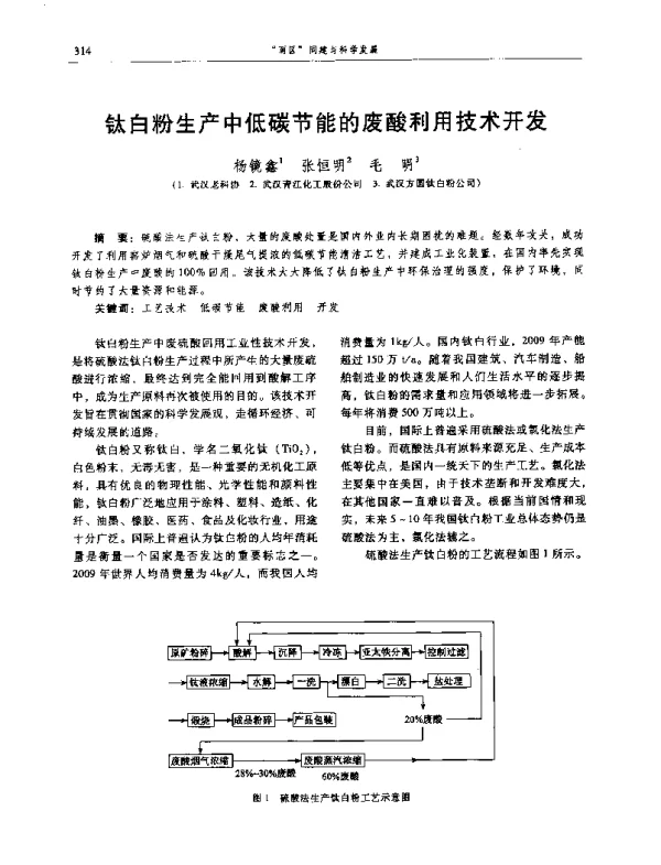 钛白粉生产中低碳节能的废酸利用技术开发
