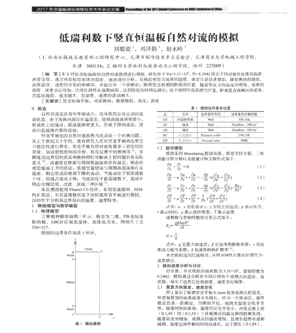 低瑞利数下竖直恒温板自然对流的模拟