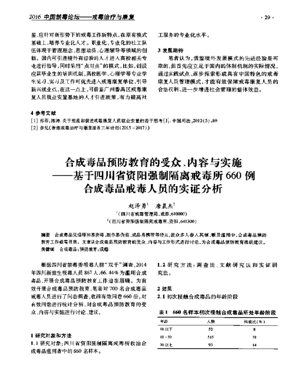 合成毒品预防教育的受众、内容与实施--基于四川省资阳强制隔离戒毒所660例合成毒品戒毒人员的实证分析